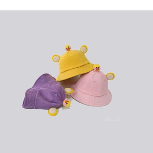 Kids wide brim sun hats with cute animal ears in yellow pink and purple colors