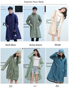 Multi-color hooded raincoats with drawstring and pockets in various stylish matte finishes