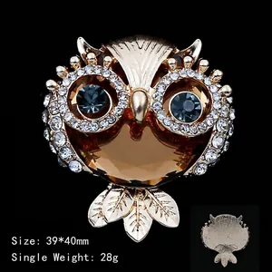 Classic owl car vent clip jewelry with blue gems and golden amber crystal 39x40mm
