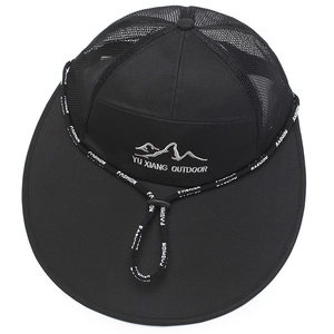 Men's outdoor sun hat with wide brim and breathable mesh panel in black color
