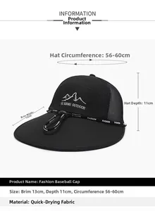 Detail showing 13cm wide brim and 56-60cm adjustable circumference for sun protection