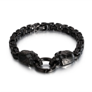 Men's retro stainless steel skull bracelet with a black punk style king chain design