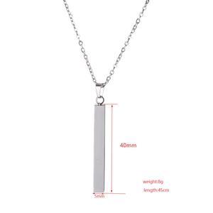 Polished stainless steel bar necklace with 40x5mm vertical rectangle pillar pendant