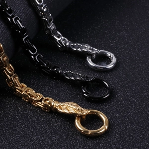 Men's dragon head stainless steel bracelets in gold, black, and silver with lobster clasps