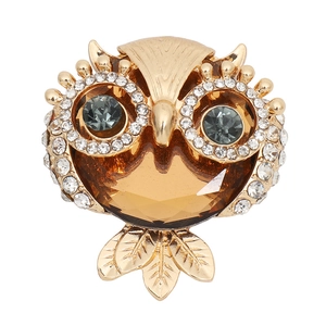 Creative gold owl car vent clip featuring amber gemstones and sparkling rhinestones