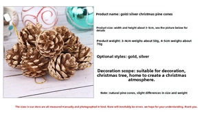 Detail of 3-5cm gold-painted natural pine cones for Christmas tree decoration