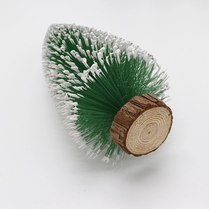 Mini 3D Christmas tree with snow effect on pine needles and a natural wood base