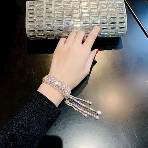 Bracelet en cristal or rose avec pompons en strass pour femmes, bijoux de fête élégants