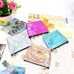 Laser mermaid scale zip coin purses set with keychains in four metallic colors
