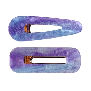 Minimalist marble acetate hair clips in purple blue gradient with gold metal base