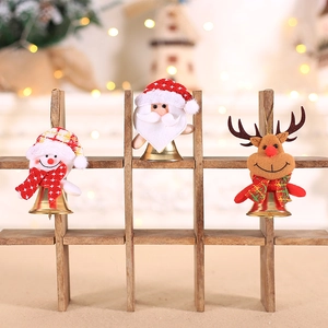 Plush Christmas dolls with golden bells featuring Santa, Snowman and Reindeer