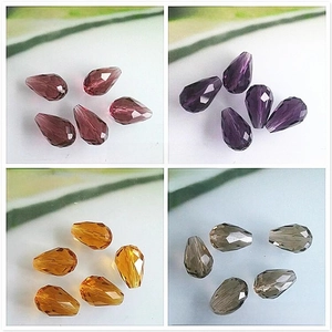 Faceted crystal glass teardrop beads in purple, violet, amber and grey for jewelry