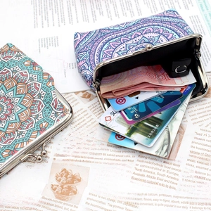 Ethnic coin purse with mandala pattern showing large capacity for cards and lipstick