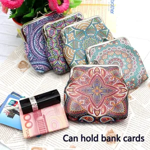 Ethnic style coin purse with mandala patterns and metal clasp for cards and lipstick