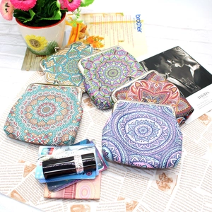 Mandala Pattern Ethnic Style Coin Purse Women PU Leather Metal Kiss Lock Wallet Portable Small Card Holder