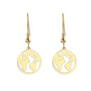 World Map Round Hollow Pendant Jewelry Titanium Steel Earrings Necklace Bracelet For Women Fashion Accessories