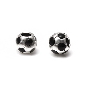 Silver sports soccer ball charm beads with black enamel for DIY charm bracelets