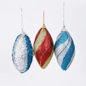 Christmas Tree Hanging Ornaments Glitter Foam Sequin Olive Teardrop Shape Xmas Party Holiday Home Decorations