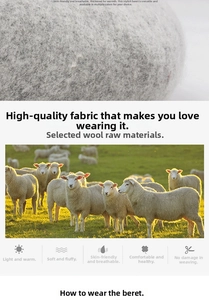 Detailed macro view of soft wool beret fabric texture and natural warmth property