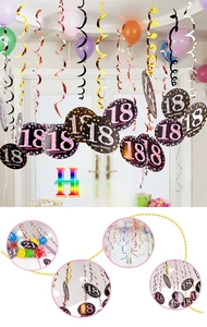 Spirali metalliche in PVC con etichette Happy Birthday per decorazioni di 18 e 21 anni