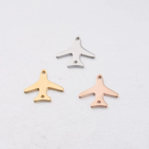 Mirror Polished Airplane Shaped Jewelry Charms Connectors 304 Stainless Steel Double Hole For Bracelet Making