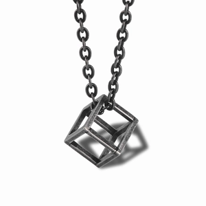 Geometric Hollow Square Cube Pendant Necklace Titanium Steel Minimalist Hip Hop Streetwear Jewelry For Men Women
