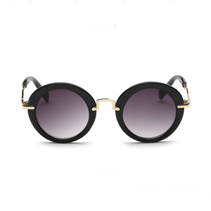 Fashionable round kids sunglasses with black frames, purple gradient lenses and gold bridge