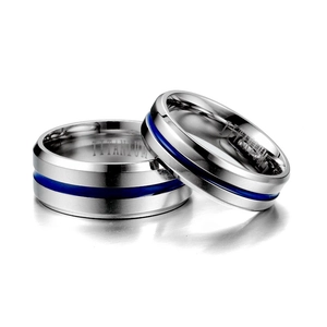 Minimalist Stainless Steel Blue Enamel Stripe Ring For Men Women Fashion Jewelry Couple Band Silver Color Geometric Finger Ring