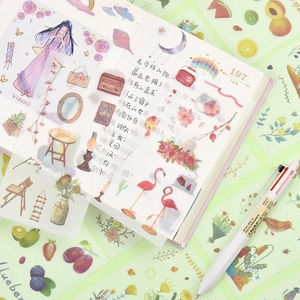 Watercolor PET transparent decorative stickers for journaling featuring vintage floral motifs