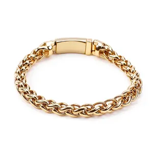 Men Woven Wheat Chain Bracelet Stainless Steel Titanium Heavy Metal Punk Hip Hop Fashion Jewelry Accessory