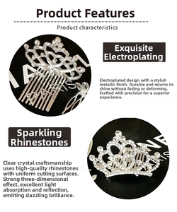 Detailed close-up of a silver crown hair comb featuring shiny rhinestones for kids