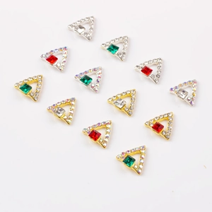 3D triangle nail art crystals with gold and silver alloy bases in multiple colors