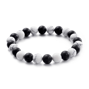 8mm matte black agate and white turquoise beaded bracelet for men and women
