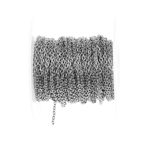 Bulk spool of silver stainless steel flat O-link chain for jewelry making and DIY crafts