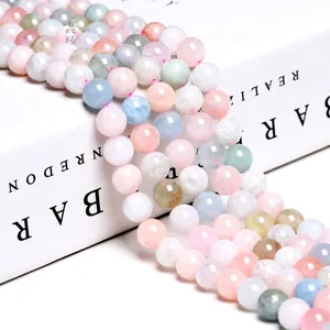 Natural Morganite Round Loose Beads Smooth Polished Macaron Color Gemstone For Jewelry Making DIY Bracelet