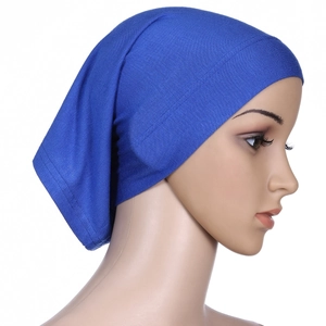 Detail of royal blue mercerized cotton inner hijab cap on a mannequin head