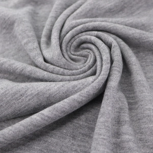 Close-up of grey mercerized cotton fabric with soft spiral texture and premium weave