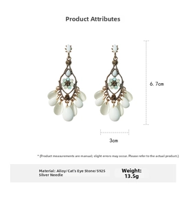 Baroque crystal earrings with S925 silver needles measuring 6.7cm by 3cm dimensions