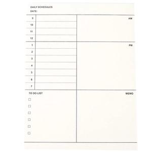 Blocco note minimalista bianco con pianificazione giornaliera, asse temporale e to-do list