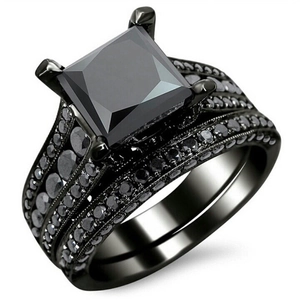 Vintage Black Gold Plated Alloy Rings With Princess Cut Square Cubic Zirconia For Men Women Unisex Retro Stackable Jewelry