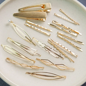 Elegant Gold Alloy Hair Clips Geometric Minimalist Hollow Bobby Pins Faux Artificial Pearl Rhinestone Barrettes Women Girls