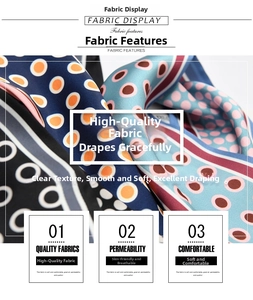 Detailed macro view showing the smooth silk texture and polka dot pattern of the scarf