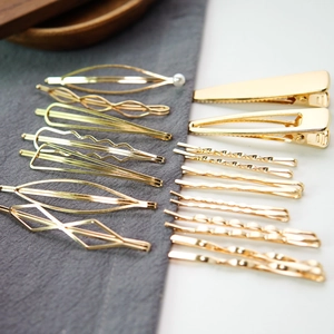 Elegantes 15er-Set goldene Haarklammern mit Perlen und geometrischem Metalldesign für Damen