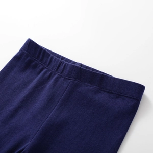 Navy blue girls leggings with elastic high waist and ribbed cotton knit texture