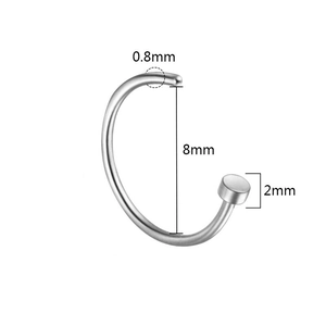 Detailed view of 0.8mm stainless steel nose hoop showing 8mm inner diameter and 2mm disc