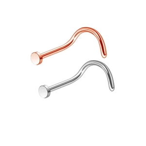 Polished stainless steel nose hoops in rose gold and silver finish set on white background