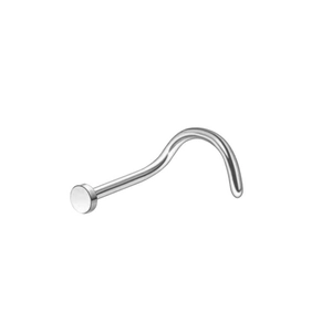Polished stainless steel nose screw with a flat round top and s-hook curve design