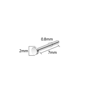 Detailed size chart for stainless steel nose hoop showing 2mm top and 0.8mm gauge