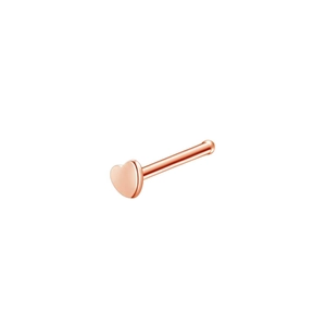 Detailed view of heart-shaped rose gold nose stud on a clean white background