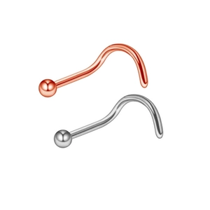 Detail of rose gold and silver stainless steel nose screw rings with ball top finish